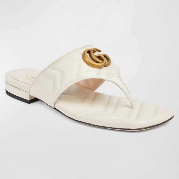 Gucci Marmont GG  Padded Chevron Matelasse Leather Thong Flat Sandals Shoes - Picture 1 of 15